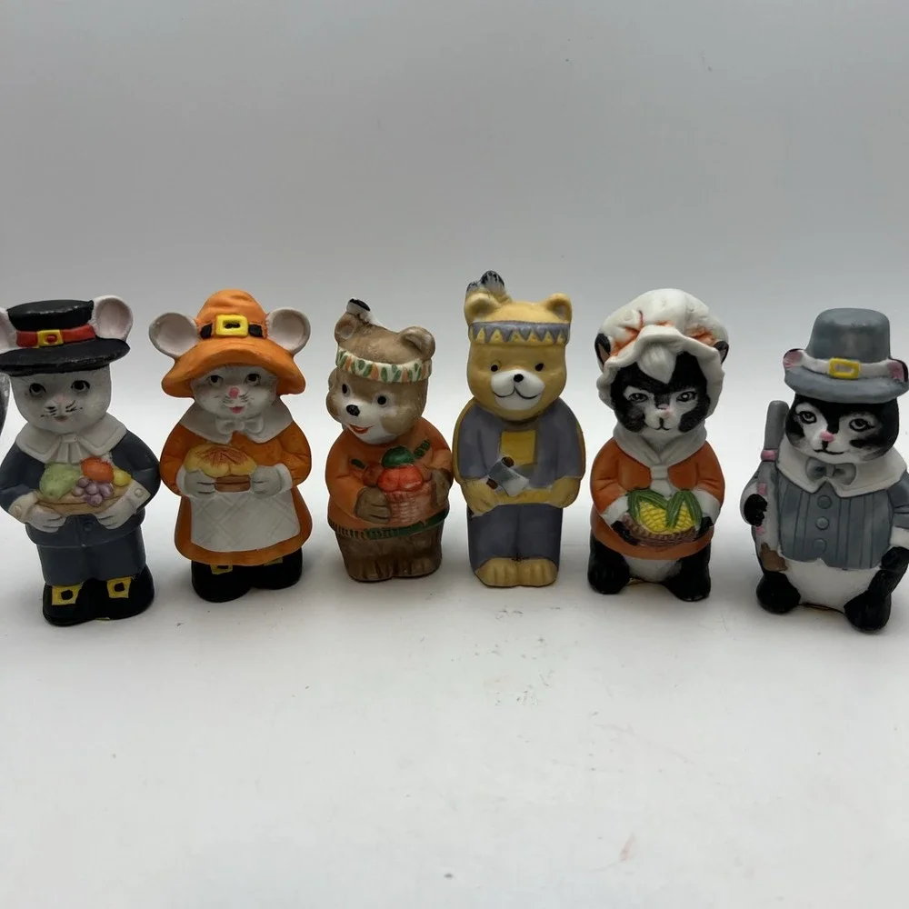 Vintage Brinn's Woodland Animals Thanksgiving Figurines Set of 6 Mice Skunk Bear